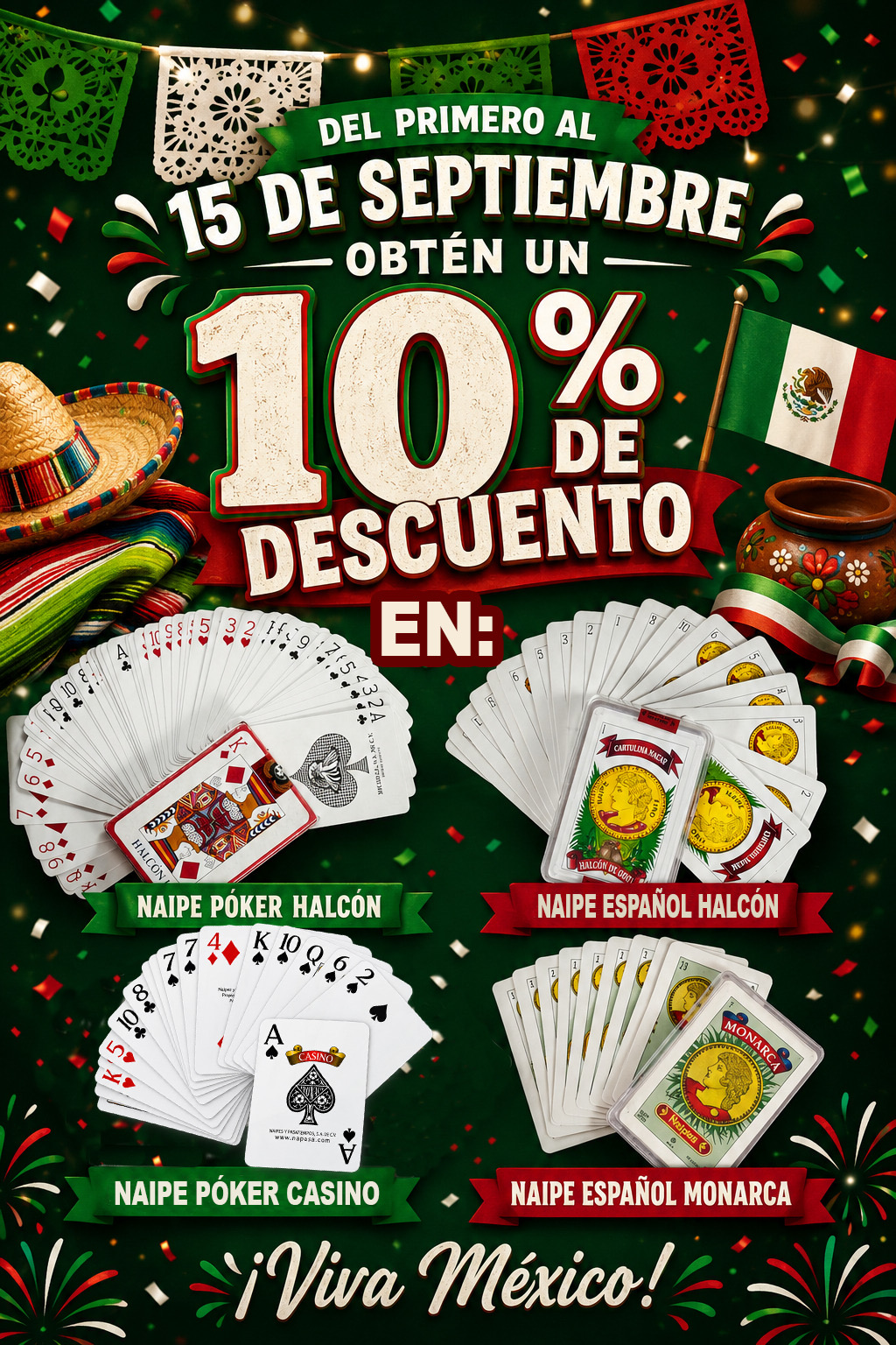 Promoción del primero al 15 de septiembre: 10% de descuento en naipes DICRESA